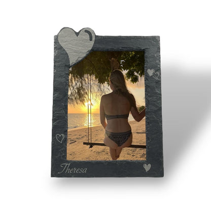 Schiefer-Bilderrahmen DIN A4 (ca. 25 × 35 cm) – personalisierte Gravur als Geschenk