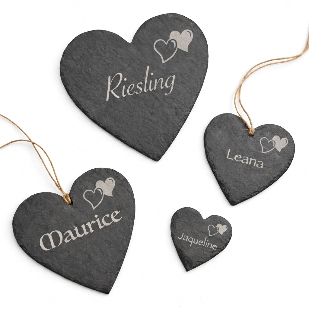 Schieferherz mit Doppelherz-Symbol (10–30 cm) – personalisierte Namensgravur als Geschenk