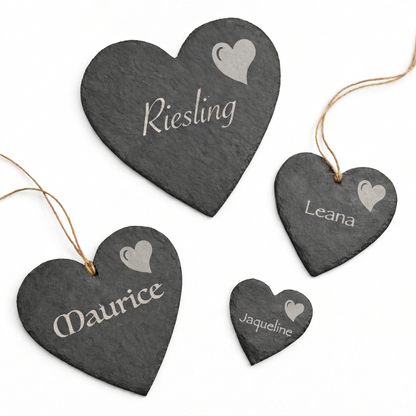 Schieferherz mit Herz-Symbol (10–30 cm) – personalisierte Namensgravur als Geschenk