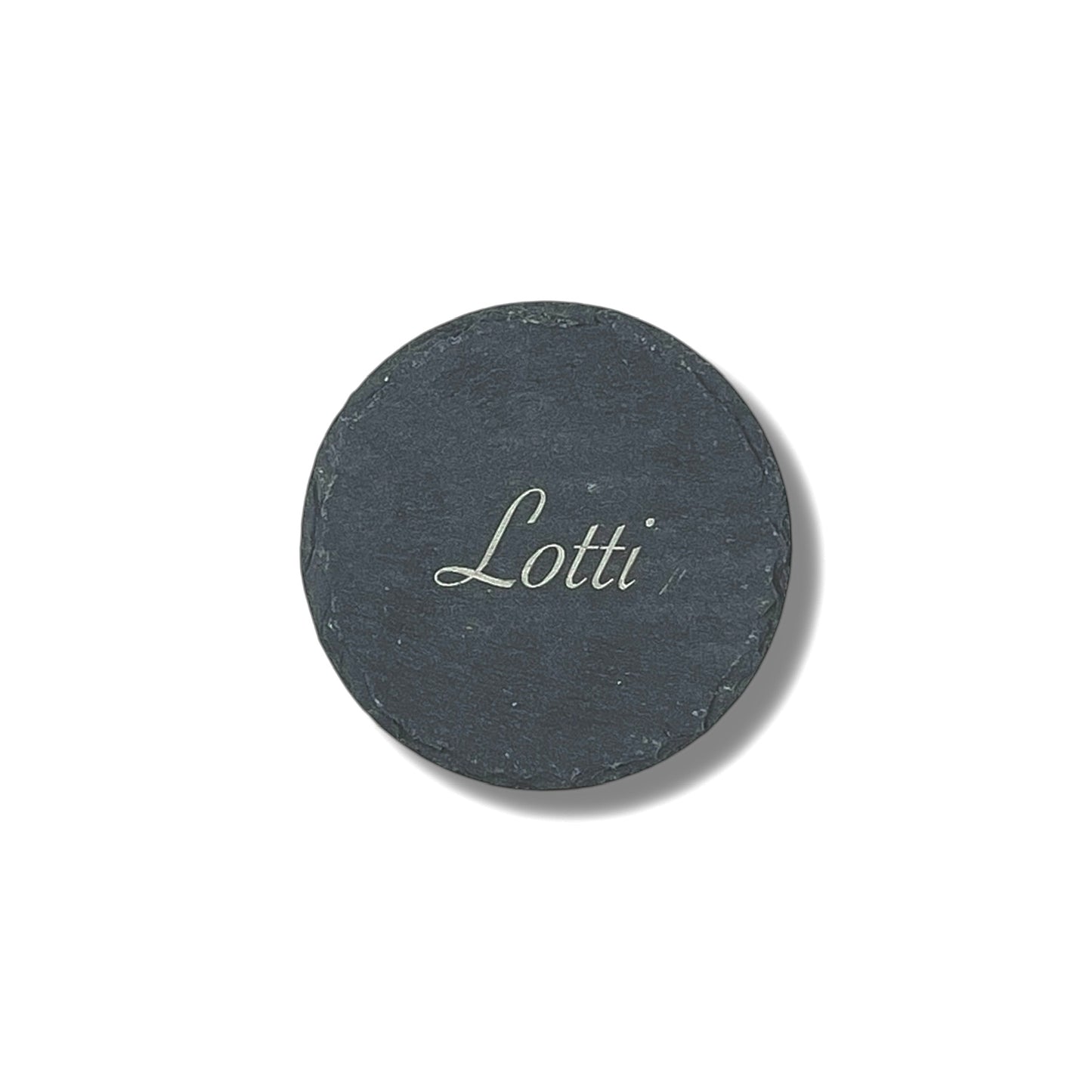 Untersetzer Rund aus Schiefer, mit Gummifüße, ca. 10 cm, individuelle Gravur