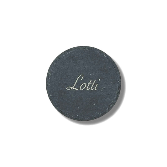 Untersetzer Rund aus Schiefer, mit Gummifüße, ca. 10 cm, individuelle Gravur