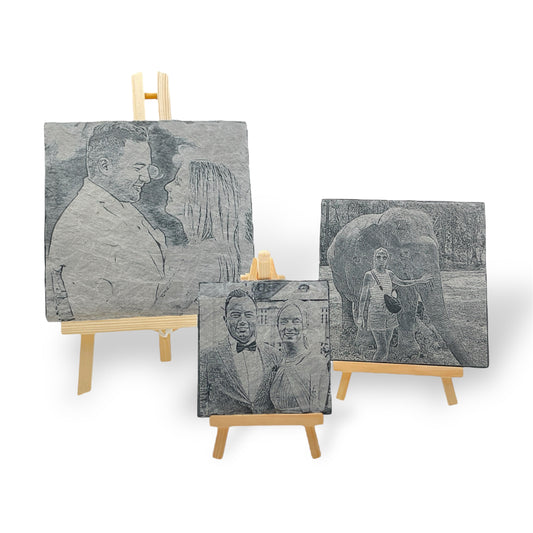 Fotogravur auf quadratischer Schieferplatte, 10-20 cm, Lasergravur