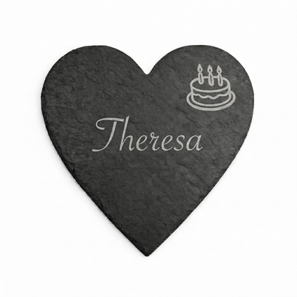 Schieferherz mit Geburtstags-Symbol (10–30 cm) – personalisierte Namensgravur als Geschenk