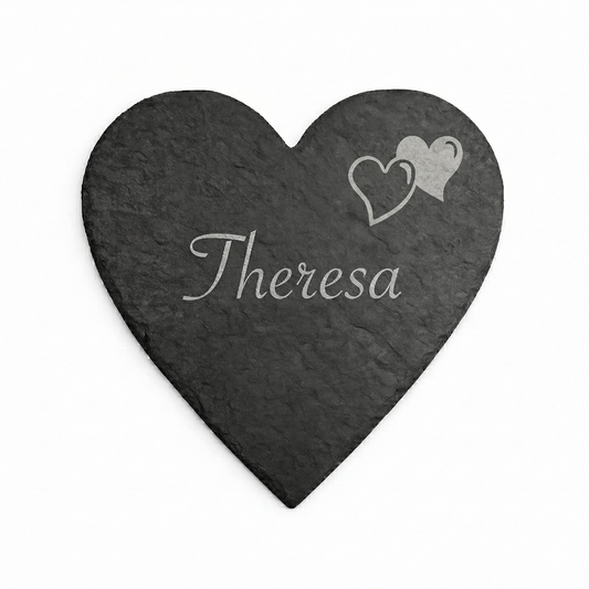 Schieferherz mit Doppelherz-Symbol (10–30 cm) – personalisierte Namensgravur als Geschenk
